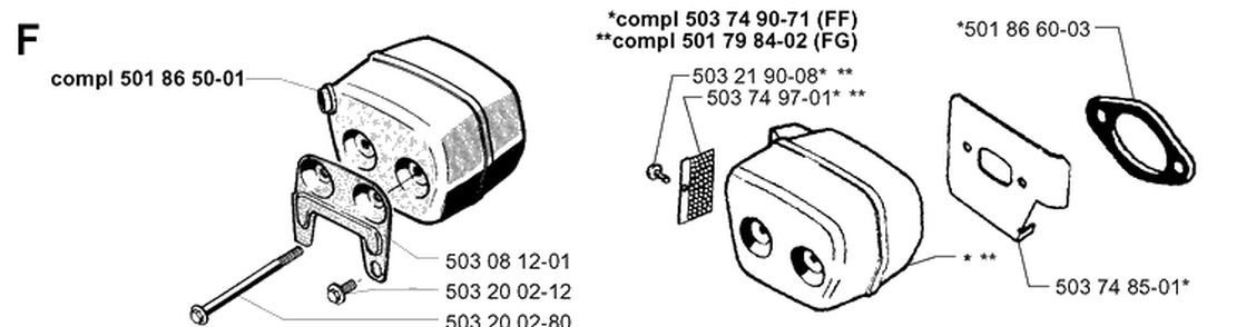 Muffler Diagram and Parts List for 254 19980900001-19992300000 Husqvarna Chainsaw