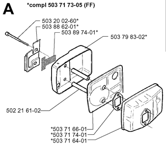 Muffler Diagram and Parts List for 225HBV 19963100001-19970500000 Husqvarna Leaf Blower / Vacuum