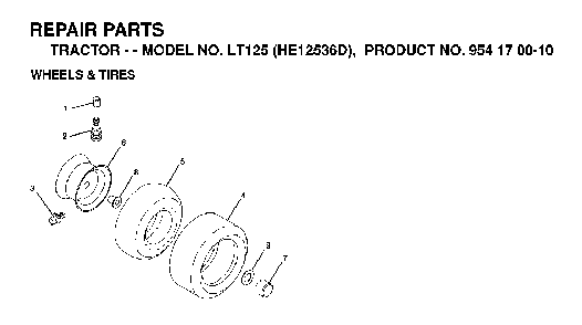 Wheels And Tires Diagram and Parts List for LT125 (HE12536D, 954170010)(1998-12) Husqvarna Lawn Tractor