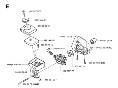 Carburetor And Air Filter Diagram and Parts List for 325E 20020900001-Current Husqvarna Edger