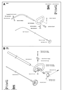 Shaft And Handle Diagram and Parts List for 326C 20020500001-20023100000 Husqvarna Edger