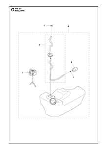 Fuel Tank Diagram and Parts List for 578BTF 20143600001-20183500000 Husqvarna Leaf Blower / Vacuum