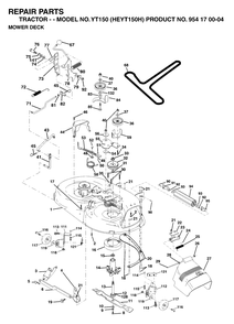 Mower Deck / Cutting Deck Diagram and Parts List for YT150 (954170004-H)(1996-01) Husqvarna Lawn Tractor