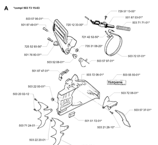 Chain Brake Diagram and Parts List for 394XP 19960100001-19980900000 Husqvarna Chainsaw