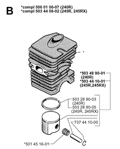 Cylinder Piston Diagram and Parts List for 245R 19962200001-19984000000 Husqvarna Brush Cutter