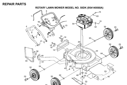 Product Complete Diagram and Parts List for 50 (954140068A)(1998-10) Husqvarna Lawn Mower