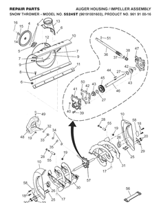 Auger Housing And Impeller Diagram and Parts List for 5524ST (96191001603)(2007-10) Husqvarna Snow Blower