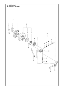 Clutch And Oil Pump Diagram and Parts List for 465RANCHER  Husqvarna Chainsaw