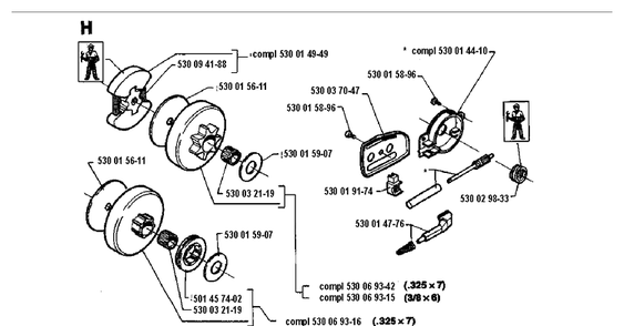 Clutch And Oil Pump Diagram and Parts List for 36 19941800001-Current Husqvarna Chainsaw
