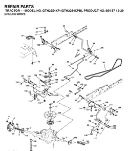 Drive Diagram and Parts List for GTH2254XP-GTH2254XPB 2004-08 Husqvarna Lawn Tractor