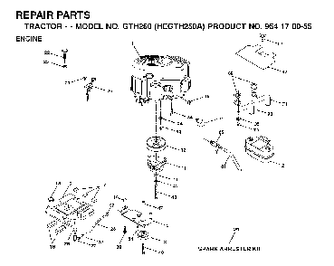Engine And Cutting Equipment Diagram and Parts List for GTH250 (HEGTH250A, 954170055)(2002-03) Husqvarna Lawn Tractor
