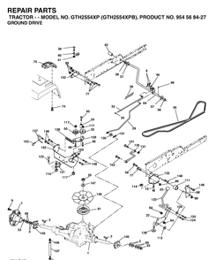 Drive Diagram and Parts List for GTH2554XP-GTH2554XPB 2004-08 Husqvarna Lawn Tractor