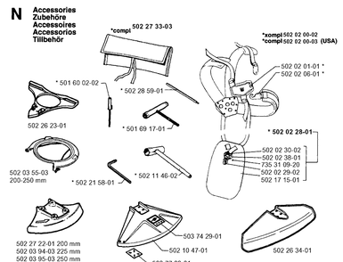 Accessories 2 Diagram and Parts List for 250RX 19954000001-19973100000 Husqvarna Brush Cutter