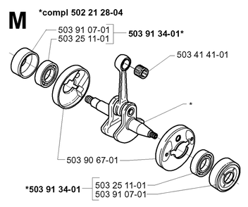 Crankshaft Diagram and Parts List for 232RD 20001400001 & Above Husqvarna Trimmer