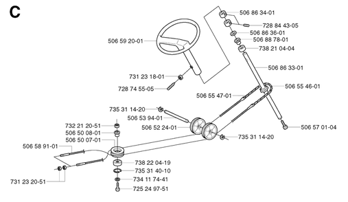 Steering 2 Diagram and Parts List for R11BIO 2003-01 Husqvarna Lawn Tractor