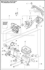 Carburetor And Air Filter Diagram and Parts List for 550XPGMARKII  Husqvarna Chainsaw