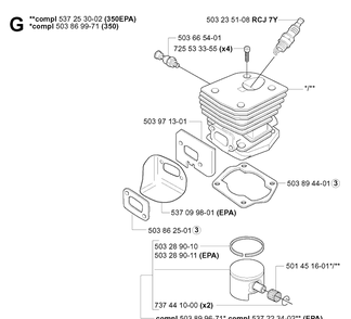 Cylinder Piston 2 Diagram and Parts List for 340E 20051800001-20062300000 Husqvarna Chainsaw