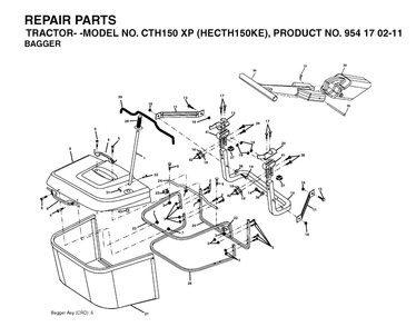 Bagger Diagram and Parts List for CTH150XP (HECTH150KE)(2004-06) Husqvarna Lawn Tractor