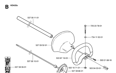 Shaft And Handle Diagram and Parts List for 323HE3 20050600001-20053600000 Husqvarna Hedge Trimmer