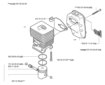 Piston/Cylinder Diagram and Parts List for 323L 2005-03 Husqvarna Trimmer