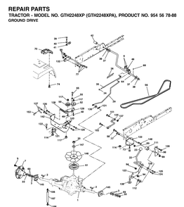 Drive Diagram and Parts List for GTH2248XP-GTH2248XPA 2002-01 Husqvarna Lawn Tractor