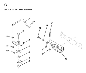 Sector Gear / Axle Support Diagram and Parts List for LT125 (954170002-A)(1997-03) Husqvarna Lawn Tractor