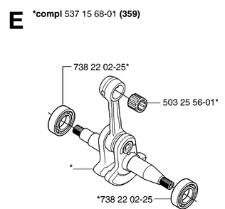 Crankshaft Diagram and Parts List for 359 20060600001-20070900000 Husqvarna Chainsaw