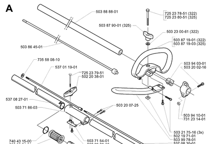 Shaft And Handle Diagram and Parts List for 322L 20000100001-20020100000 Husqvarna Edger