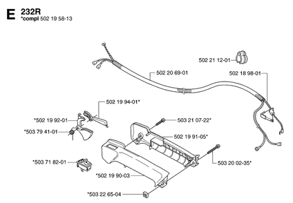 Handle And Controls 3 Diagram and Parts List for 232R 20144900001 & Above Husqvarna Trimmer