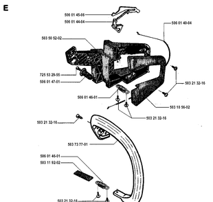 Handle Diagram and Parts List for 45 19952300001-19981800000 Husqvarna Chainsaw