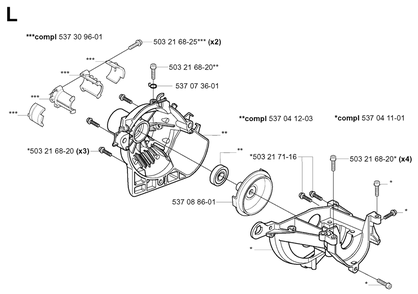 Crankcase And Clutchdrum Diagram and Parts List for 325HE3X 20040100001 - 20050600000 Husqvarna Hedge Trimmer