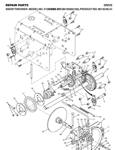 Drive Diagram and Parts List for 1130SBEOV (961930021)(2006-09) Husqvarna Snow Blower