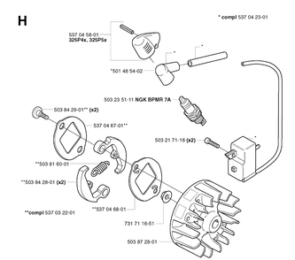 Ignition System Diagram and Parts List for 325P 20021800001-20042299999 Husqvarna Pole Saw