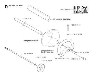 Handle And Controls Diagram and Parts List for 323HE3 20090900001-Current Husqvarna Hedge Trimmer
