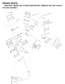 Steering Diagram and Parts List for GTH220 (954140012E)(1998-09) Husqvarna Lawn Tractor