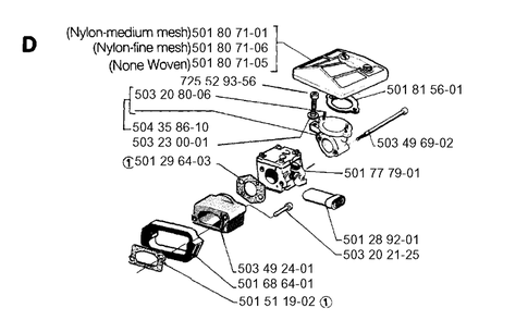 Carburetor And Air Filter Diagram and Parts List for 266 1993-09 replaced by 266 Husqvarna Chainsaw