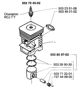 Piston/Cylinder Diagram and Parts List for 225LD 1997-02 Husqvarna Brush Cutter