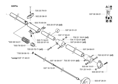 Shaft Diagram and Parts List for 326P 20021800001-20042300000 Husqvarna Pole Saw
