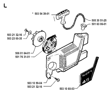 Starter Diagram and Parts List for 45 19902200001-19912200000 Husqvarna Chainsaw