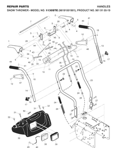 Handle Diagram and Parts List for 1130STE (96191001901)(2007-10) Husqvarna Snow Blower