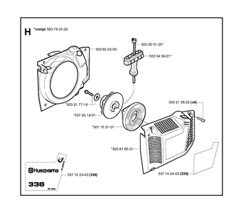 Starter Diagram and Parts List for 336 20051000001-20063600000 Husqvarna Chainsaw