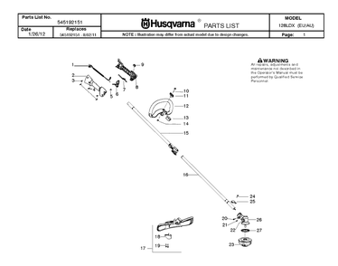 Shaft And Handle Diagram and Parts List for 128LDX 952715753 Husqvarna Edger