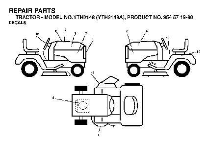 Decals Diagram and Parts List for YTH2148A (954571960)(2003-11) Husqvarna Lawn Tractor