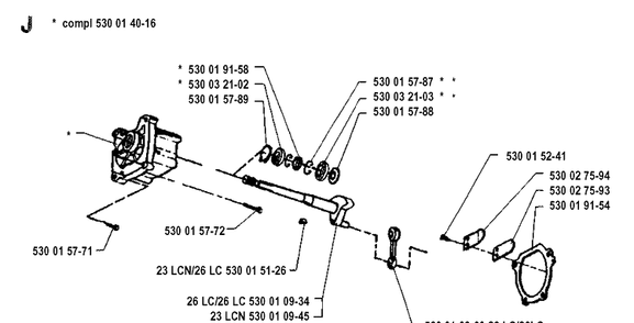 Crankshaft Diagram and Parts List for 26LC 19911400001-19931800000 Husqvarna Edger