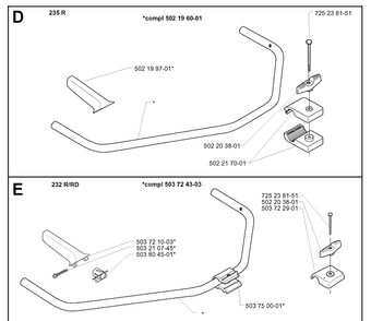 Handle Diagram and Parts List for 232RD 20001400001-Current Husqvarna Brush Cutter