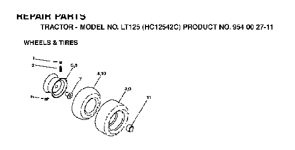 Wheels And Tires Diagram and Parts List for LT125 (HC12542C, 954002711)(1996-04) Husqvarna Lawn Tractor