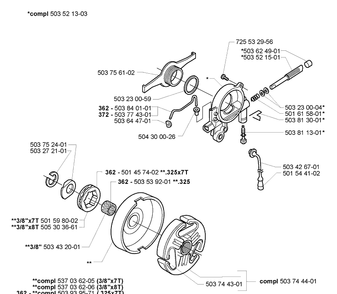 Clutch Drum And Oil Pump Diagram and Parts List for 362EPA 2005-05 Husqvarna Chainsaw