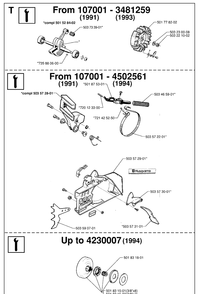 Service Updates Diagram and Parts List for 61 19970100001-19993100000 Husqvarna Chainsaw
