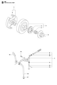 Clutch And Oil Pump Diagram and Parts List for 353-353G 353E-tech-353G E-tech Husqvarna Chainsaw