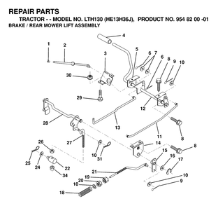 Brake / Rear Mower Lift Diagram and Parts List for LTH130 (954820001-J)(2000-03) Husqvarna Lawn Tractor